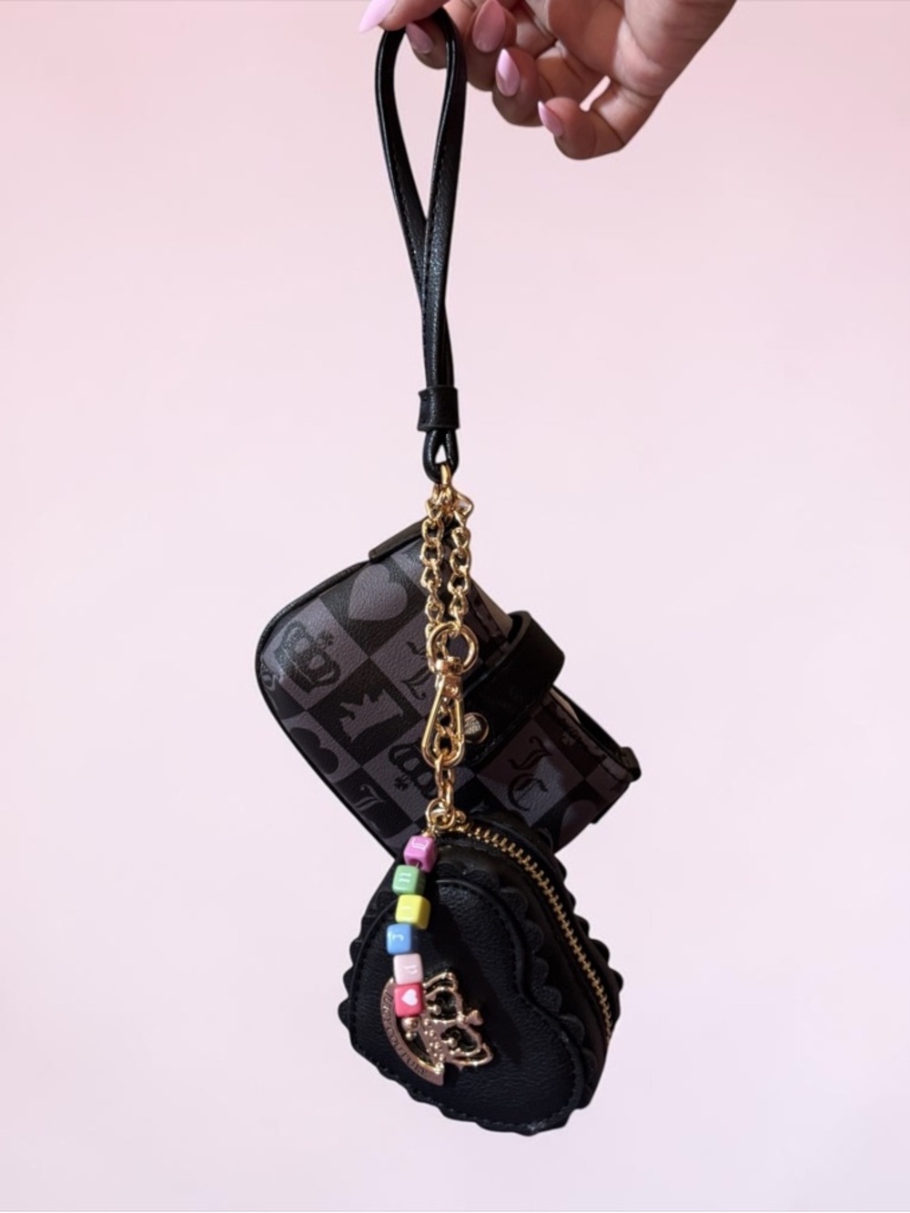 Juicy Couture Black and Gray Heart Wristlet with Matching Heart Coin Pouch